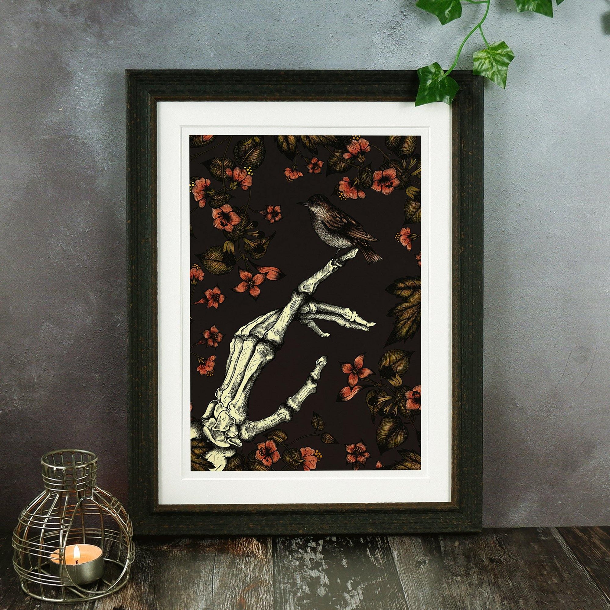 Skeleton Hand and Sparrow - Giclée Art Print - Print is Dead