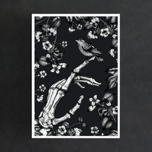 Skeleton Hand and Sparrow - Giclée Art Print