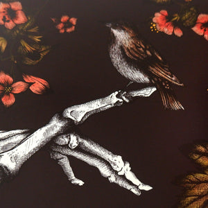 Skeleton Hand and Sparrow - Giclée Art Print - Print is Dead
