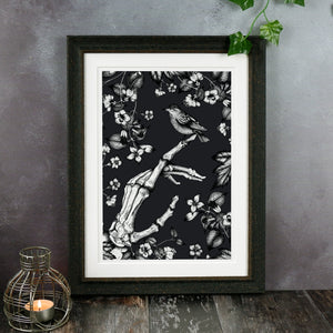 Skeleton Hand and Sparrow - Giclée Art Print