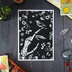 Skeleton Hand and Sparrow - Giclée Art Print