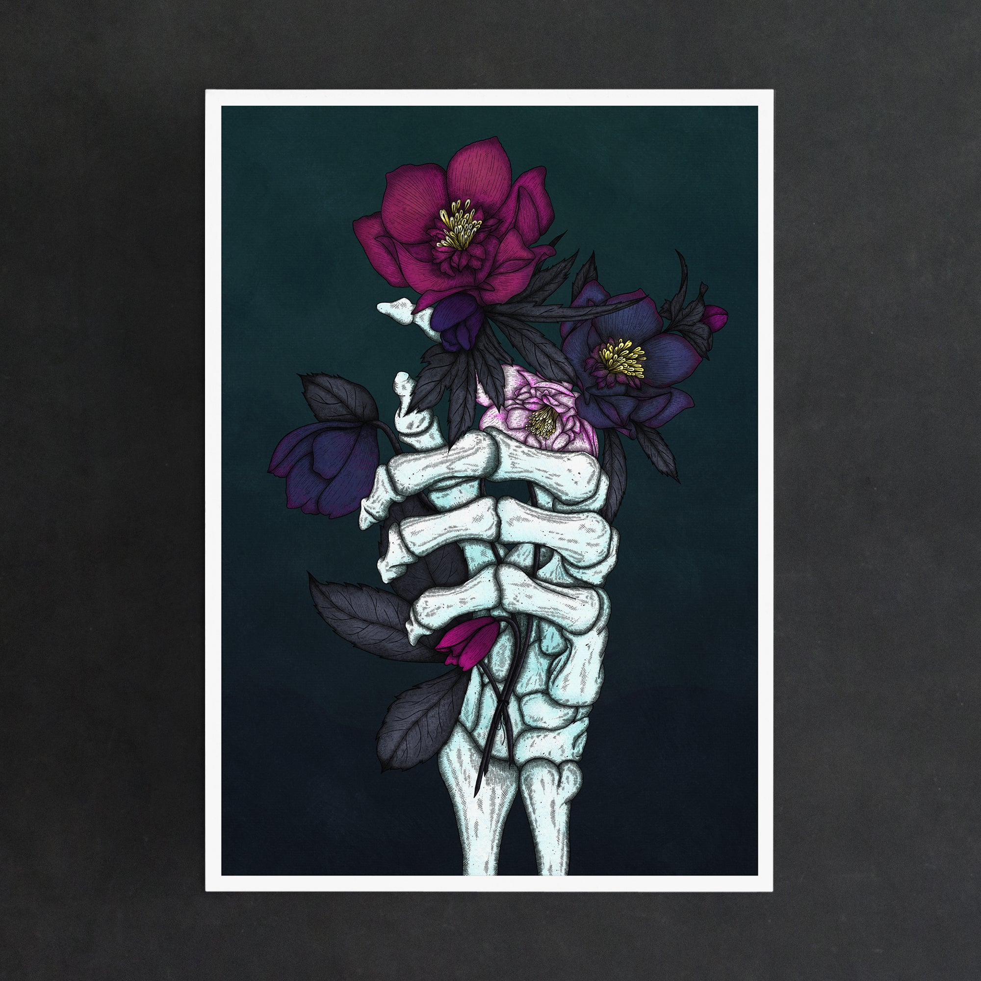 Skeleton Hand and Hellebores - Fine Art Print