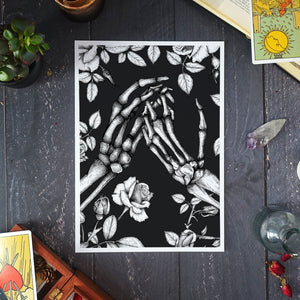 Skeleton Hands and Roses - Giclée Art Print