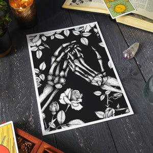 Skeleton Hands and Roses - Giclée Art Print