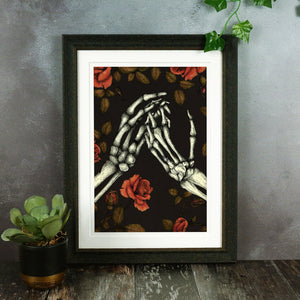 Skeleton Hands and Roses - Giclée Art Print - Print is Dead