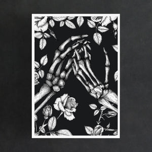 Skeleton Hands and Roses - Giclée Art Print