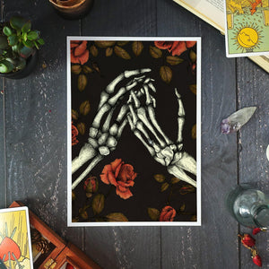 Skeleton Hands and Roses - Giclée Art Print - Print is Dead