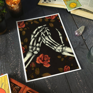 Skeleton Hands and Roses - Giclée Art Print - Print is Dead