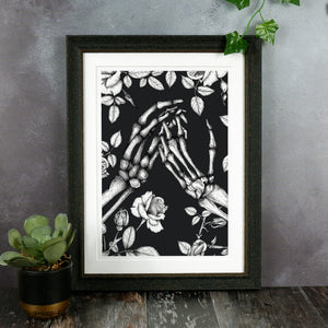 Skeleton Hands and Roses - Giclée Art Print