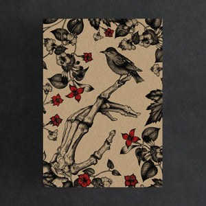 Skeleton Hand and Sparrow - Kraft Art Print
