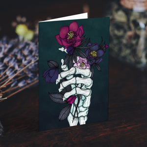 Skeleton Hand and Hellebores - Greeting Card