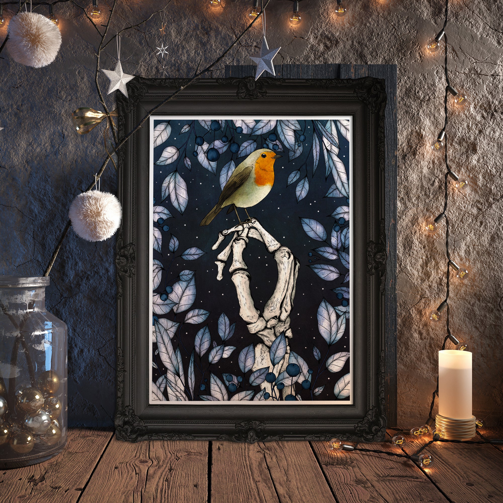 Skeleton Hand and Robin - Fine Art Print