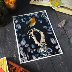 Skeleton Hand and Robin - Fine Art Print