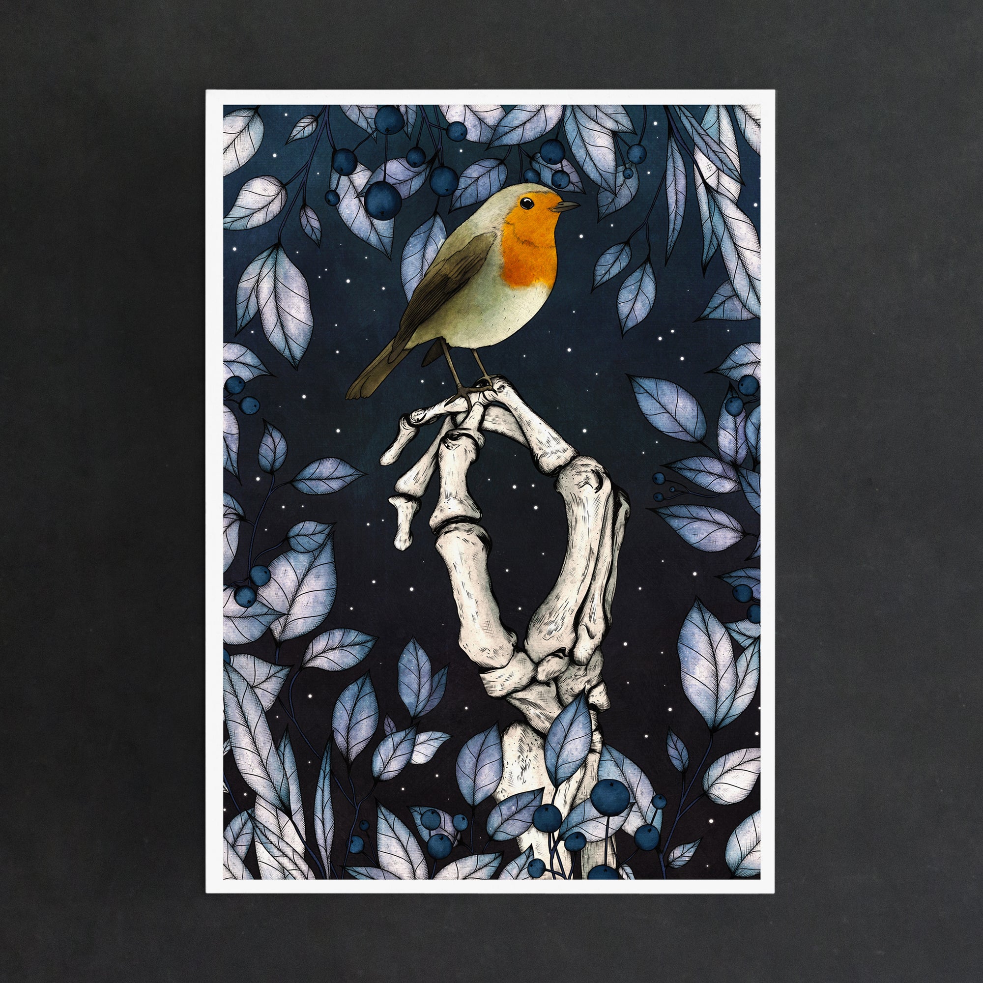 Skeleton Hand and Robin - Fine Art Print