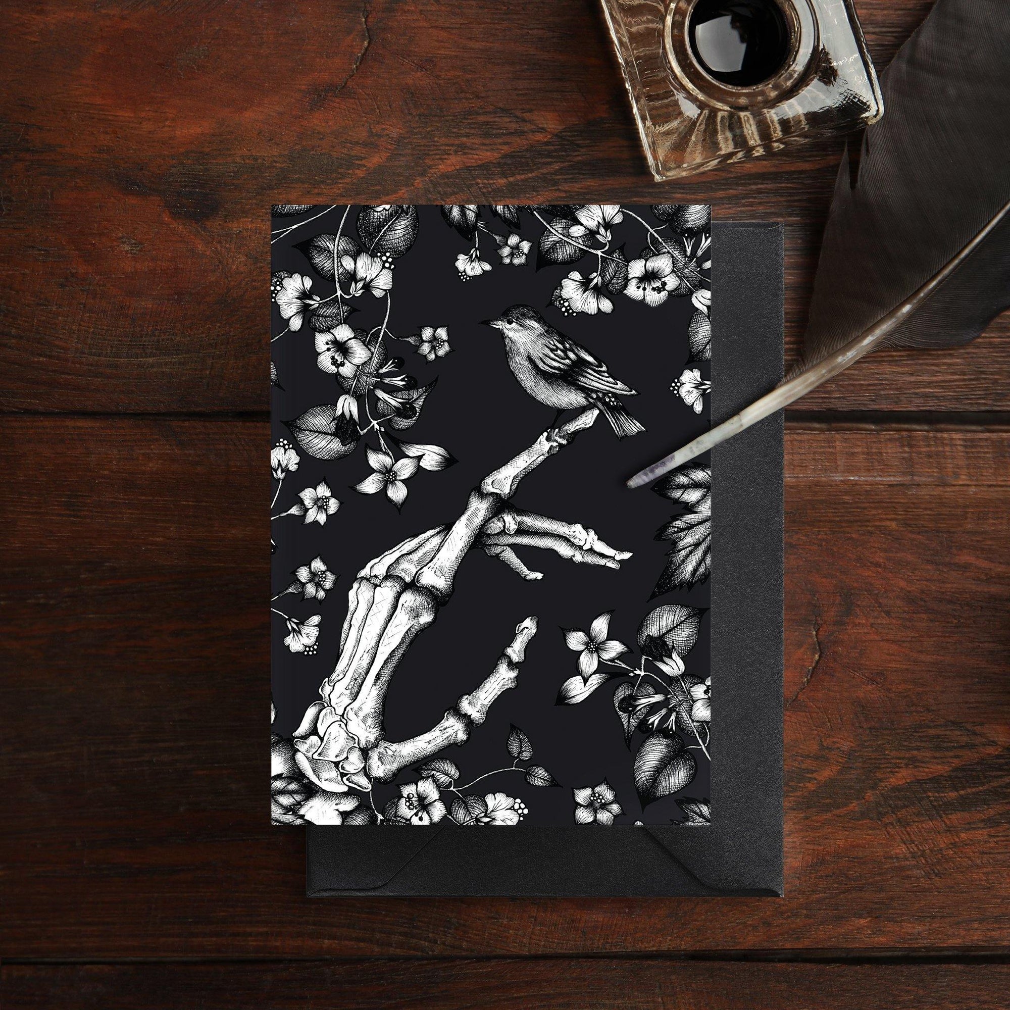 Skeleton and Sparrow - Greeting Card - Print is Dead