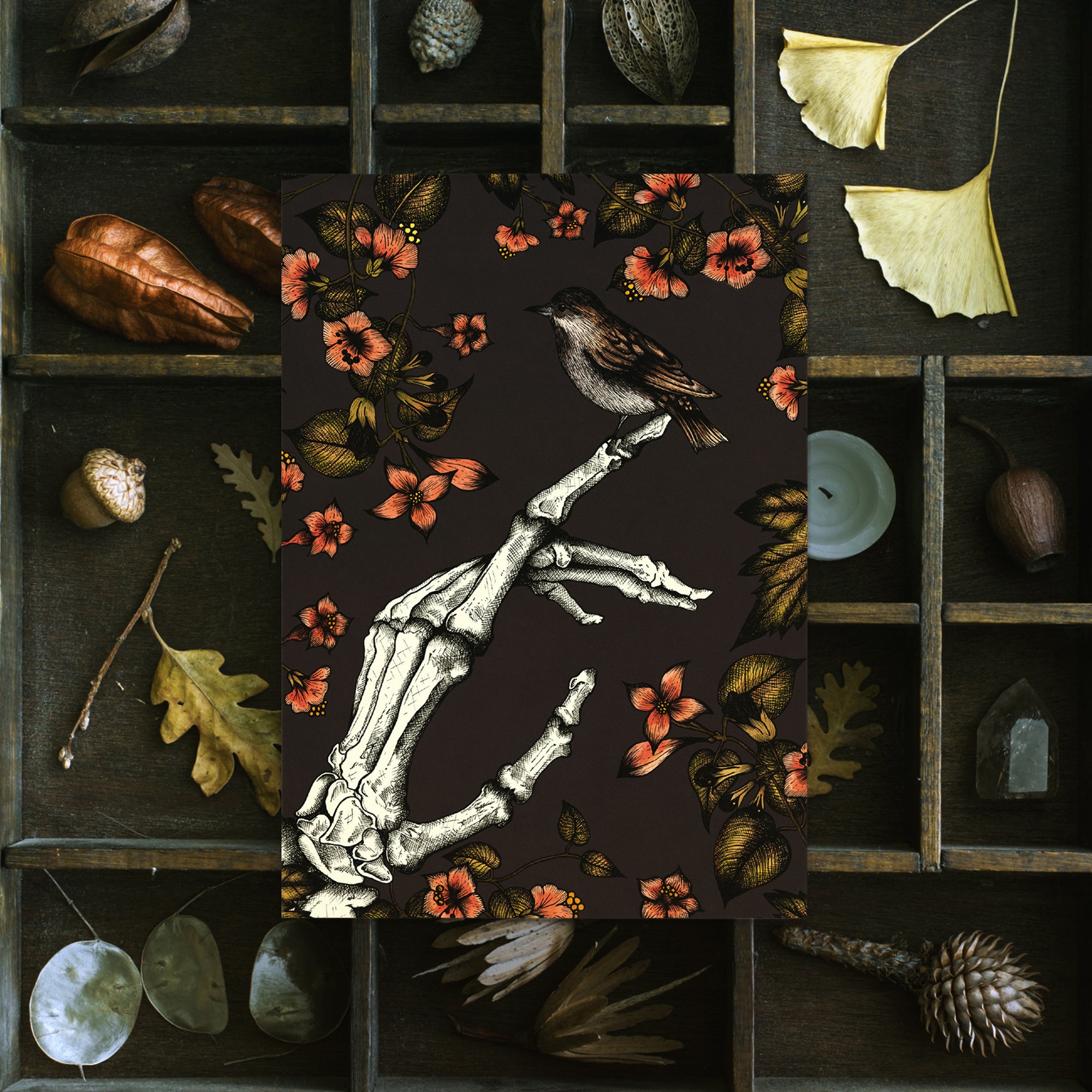 Skeleton and Sparrow - Postcard Mini Print