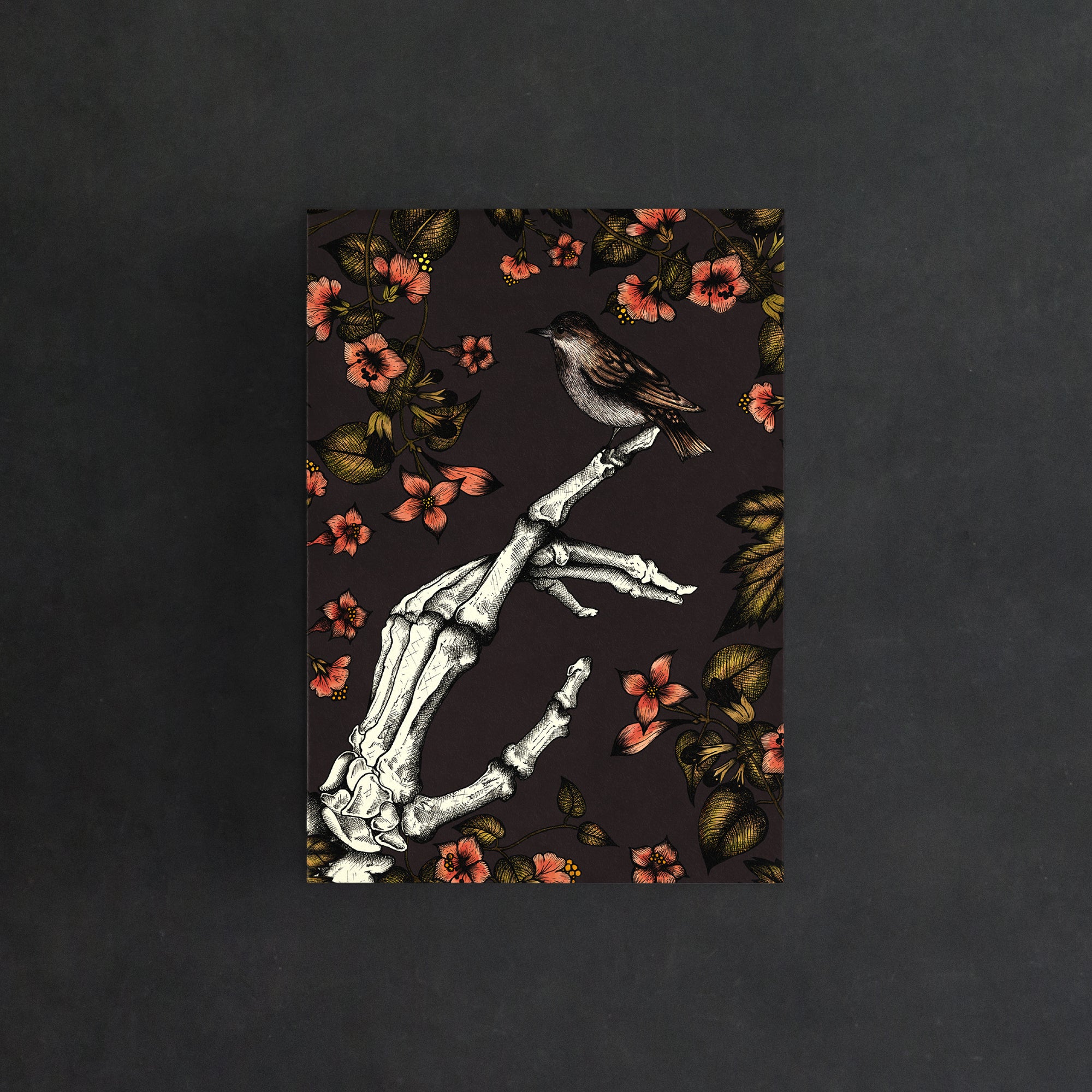 Skeleton and Sparrow - Postcard Mini Print