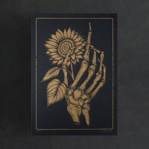 Skeleton Hand and Sunflower - Limited Edition Risograph Print