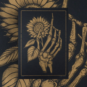 Skeleton Hand and Sunflower - Limited Edition Risograph Print