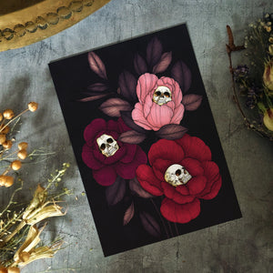 Skull Peonies - Postcard Mini Print