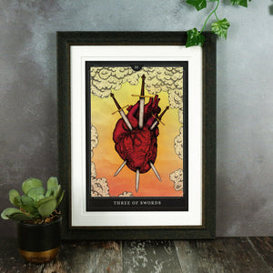 The Three of Swords Tarot - Giclée Art Print - Print is Dead