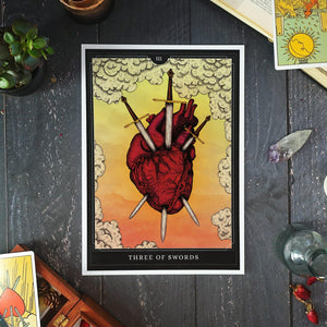 The Three of Swords Tarot - Giclée Art Print - Print is Dead