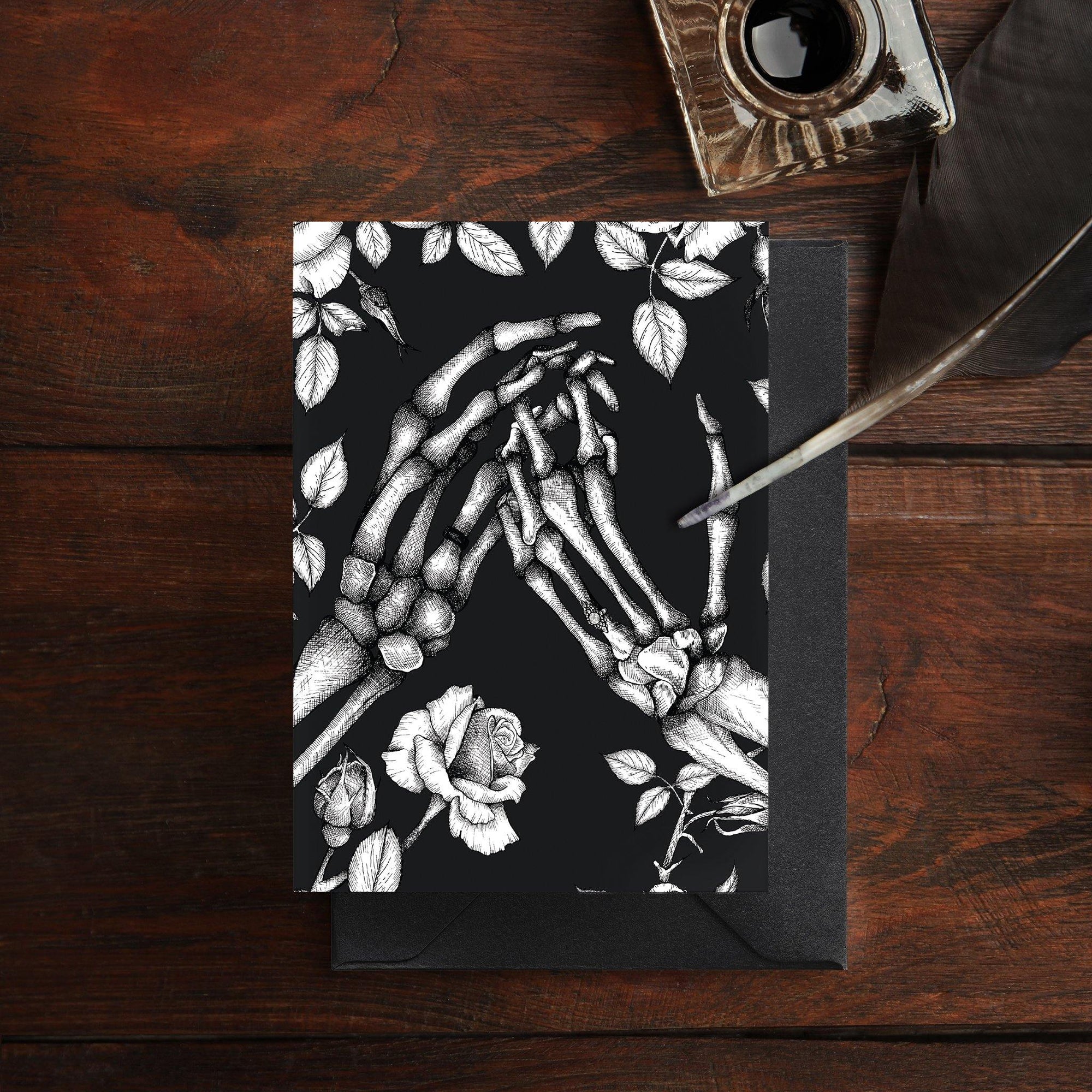 Holding Hands and Roses - Greeting Card - Print is Dead