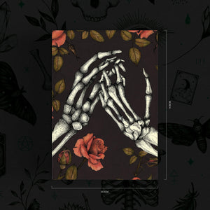 Skeleton Hands and Roses - Postcard Mini Print - Print is Dead